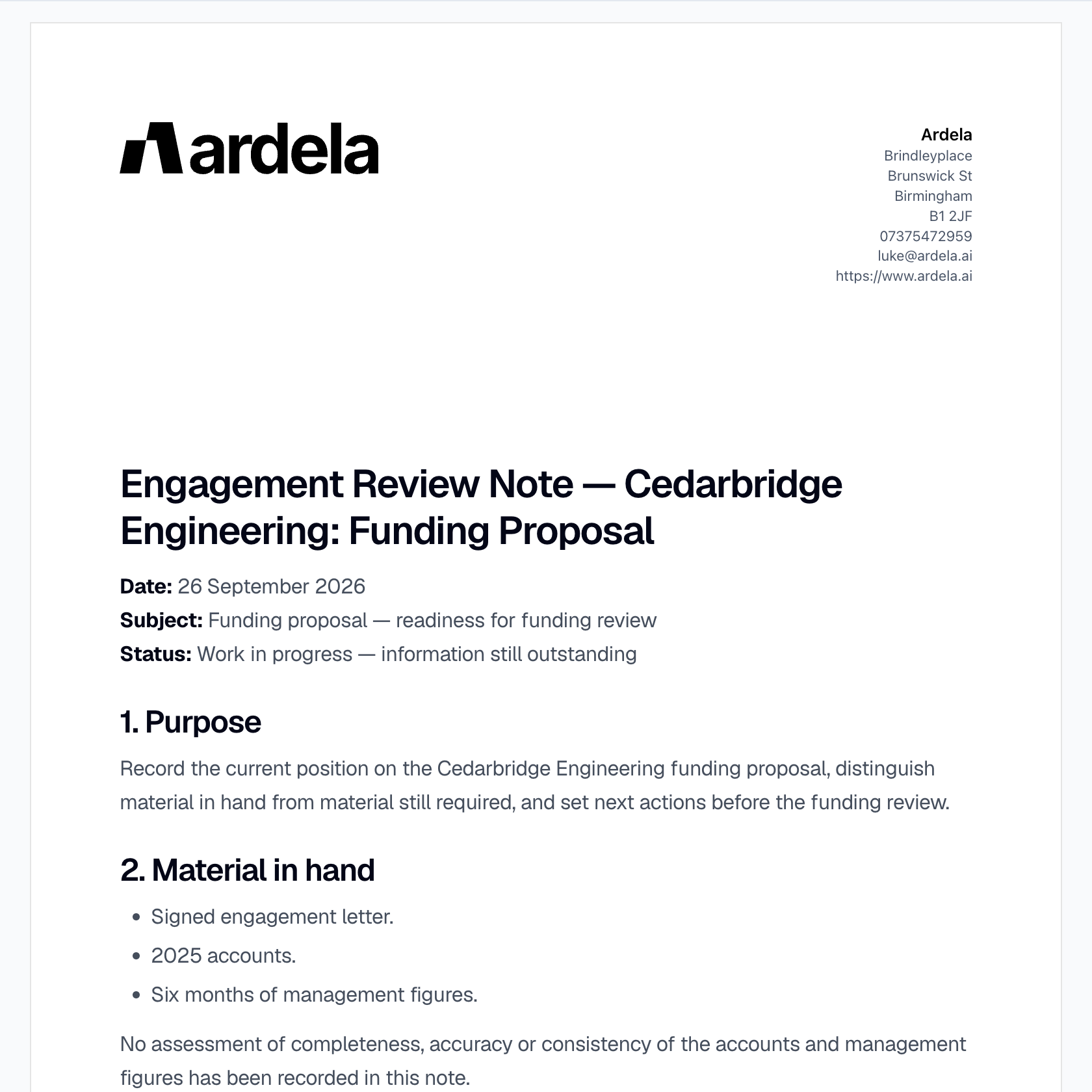A branded funding engagement review for Cedarbridge Engineering